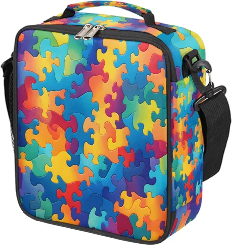 Vista 22 de Pardick Divertida bolsa de almuerzo aislada con calavera de fuego para adolescentes y niños, lonchera portátil reutilizable con correa