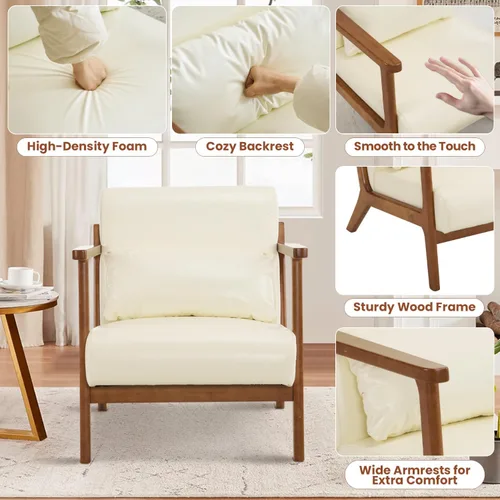 Vista 6 de MOJAY Silla Decorativa Moderna con Otomano, Sillón de Salón Tapizado en Cuero Sintético para Dormitorio, Balcón, Recepción