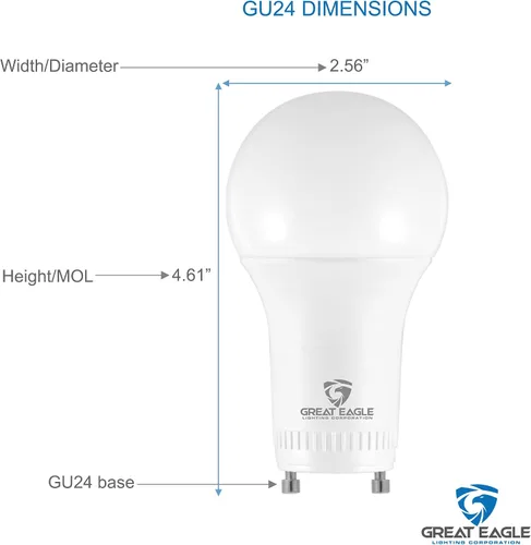 Vista 2 de Great Eagle - Bombilla LED GU24, 9 W (equivalente a 60 W), 800 lúmenes, forma A19, base de bloqueo giratorio de 2 puntas, no regulable, suave blanco