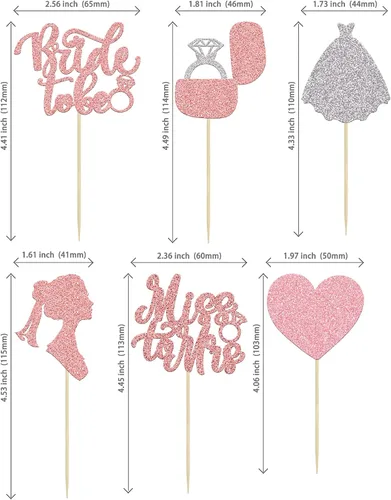 Vista 2 de 24 adornos para cupcakes con purpurina para novia, vestido de novia, cupcake picks Heart Miss to Mrs Cake Decor para despedidas de soltera, bodas