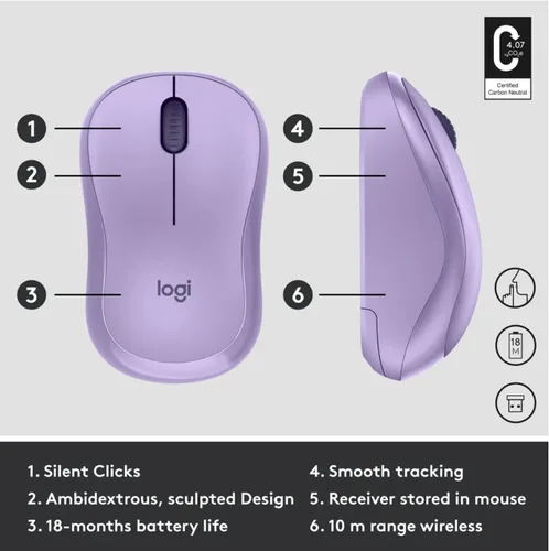 Vista 5 de Logitech Ratón inalámbrico silencioso, morado (renovado)