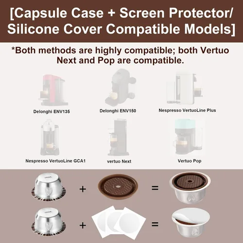 Vista 6 de Juego de cápsulas de café reutilizables para Nespresso Vertuo, acero inoxidable 5.1 fl oz/5.07oz recargable cápsula de café accesorios con tapa