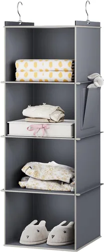 Vista 17 de YOUDENOVA Organizador colgante de armario, estantes de almacenamiento colgantes de 3 repisas, beige