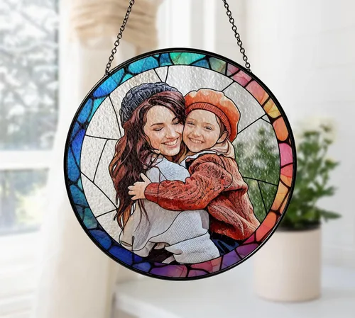 Vista 6 de Atrapasoles personalizado para mamá y abuela con foto, atrapasoles de vidrieras para abuela, colgante de ventana de vidrio teñido personalizado