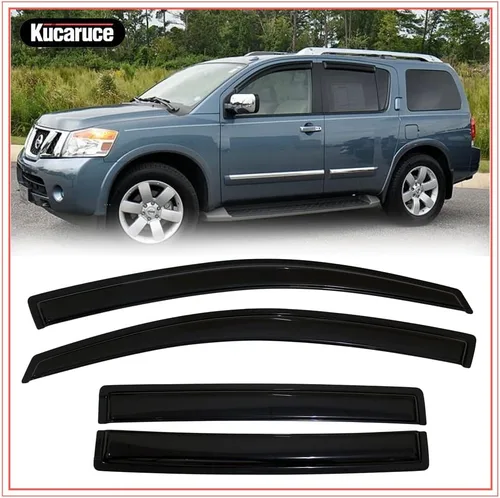 Vista 14 de Sun Rain Guards - Deflector de viento para ventana, 4 piezas de cinta en canal en color humo oscuro para Nissan Titan Crew Cab 2004-2015 194858