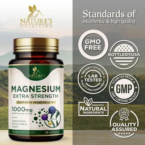 Vista 4 de Citrato de magnesio 1000 mg por porción – Magnesio extra fuerte para huesos, músculos, nervios y apoyo a la salud del corazón, suplemento