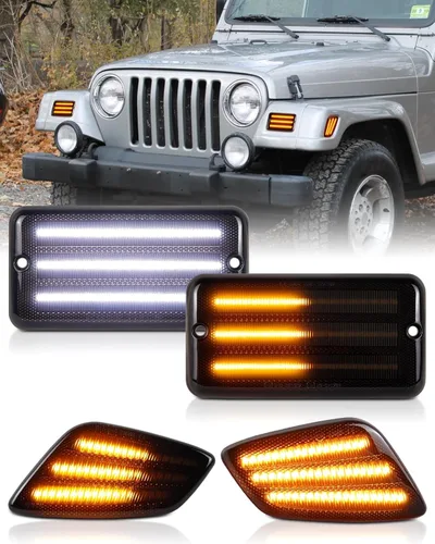 Vista 9 de Luces direccionales delanteras ámbar para Jeep Wrangler TJ 1997 1998 1999 2000 2001 2002 2003 2004 2005 2006, DRL luces de estacionamiento