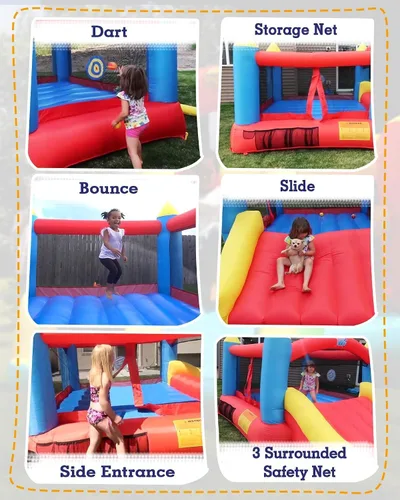 Vista 3 de Action Air Casa inflable para saltar para niños, Rojo Para niños de 3 a 10 años, castillo de salto con tobogán, casa inflable familiar con cosido