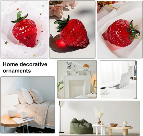 Vista 4 de LONGWIN Paquete de 1 figura de fresa de cristal y 1 figura de calabaza de cristal, fruta y verdura, decoración de cocina para el hogar