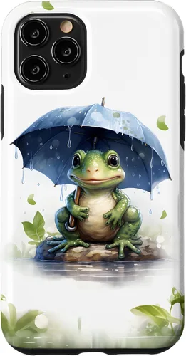 Vista 29 de Cute Green Frog with Umbrella in The Rain Case for iPhone 17