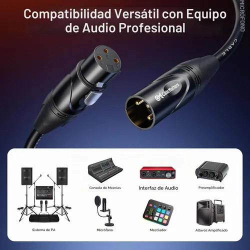 Vista 3 de Cable Matters Paquete de 2 cables XLR a XLR de alta calidad, cable de micrófono, M-F, 1 pie