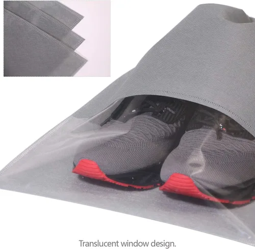 Vista 3 de 12 bolsas de zapatos para viajes, no tejidas con cuerda para hombres y mujeres, bolsa organizadora de almacenamiento de zapatos grandes, Negro