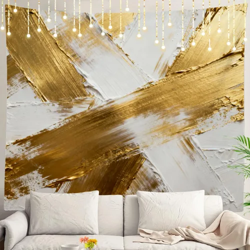 Vista 31 de Shrahala Retro Paint Abstract Tapestry, White Gold Oil Painted Work Rustic Wall Hanging Hd Print Polyester Backdrop For Dorm Room Bedroom 30 X 40 In