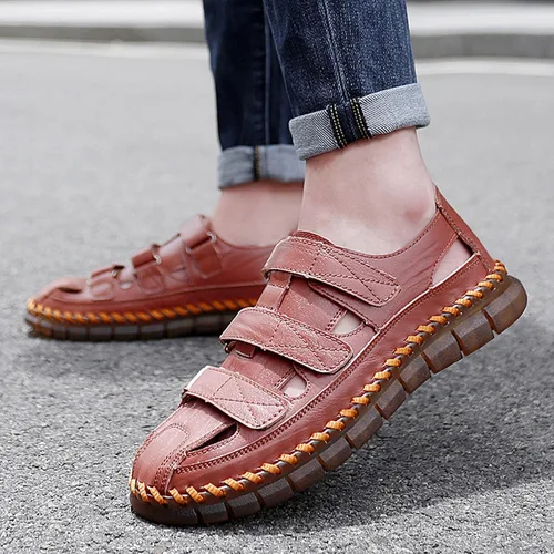 Vista 7 de Qiucdzi Sandalias deportivas para hombre, transpirables, para exteriores, zapatos de pescador ajustables de cuero cerrado, sandalias para playa