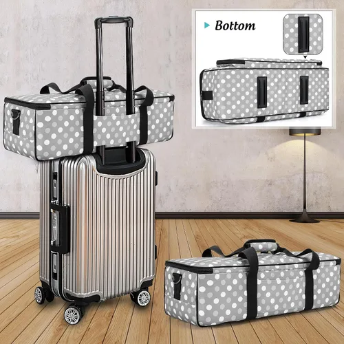 Vista 5 de LUXJA Bolsa de transporte para máquinas troqueladoras Cricut y suministros, puntos grises Bolsa de mano con patas de goma compatible con Cricut