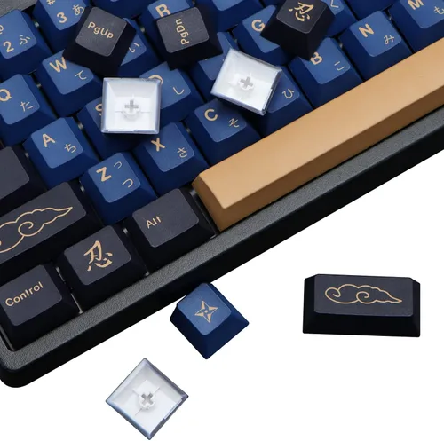 Vista 5 de MOLGRIA Teclas Samurai azules, juego de 129 teclas PBT para teclado de juegos, teclas personalizadas de sublimación de tinte de perfil de cereza