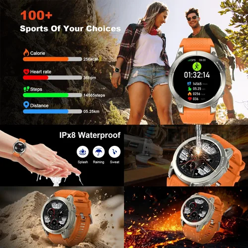 Vista 4 de Reloj inteligente para hombres con GPS Fitness: 1.43 "AMOLED Militar Hacer respuesta llamada Correr Relojes digitales para hombre Impermeable