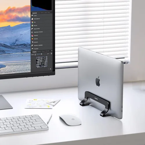 Vista 2 de UGREEN Soporte vertical para laptop para escritorio compatible con MacBook Pro, MacBook Air, soporte vertical de aluminio ajustable para portátiles