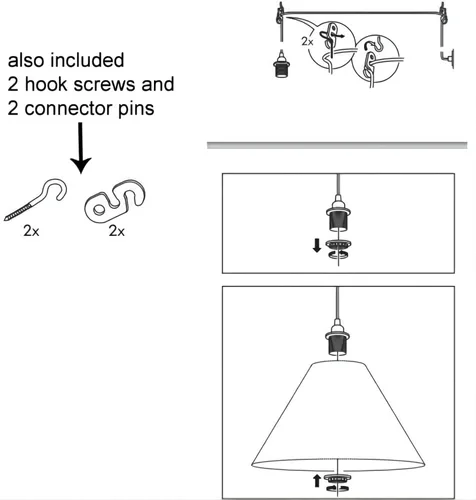 Vista 5 de Cable de luz colgante enchufable con interruptor de atenuación, kit de cable de lámpara colgante de 15 pies con luz E26/E27Socket Swag con ganchos