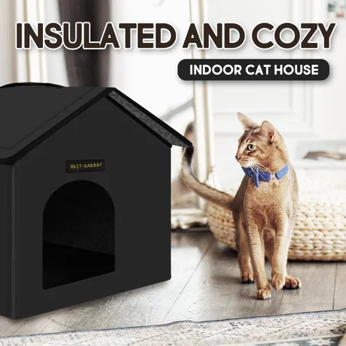 Vista 5 de Rest-Eazzzy Casa para gatos al aire libre, resistente a la intemperie y aislada, con alfombrilla y toldo, fácil de poner, refugio para gatos
