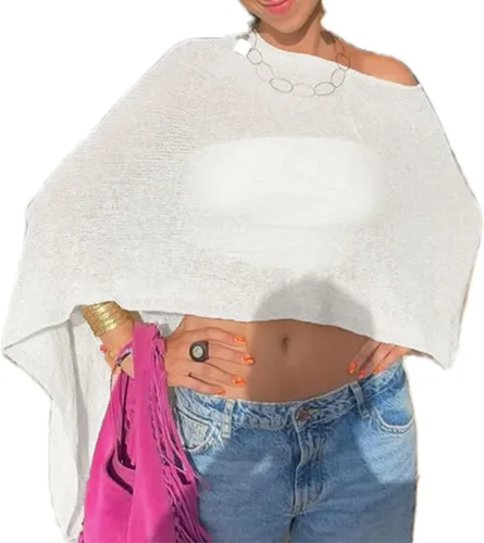 Vista 17 de Amiblvowa Poncho transparente para mujer, poncho de punto Y2K Negro