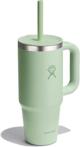 Vista 4 de Hydro Flask Vaso de Viaje con Asa, Tapa y Pajita - Acero Inoxidable Aislado en 24 Oz Aloe