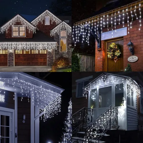 Vista 3 de Luces de Carámbano para Exteriores, Luces de Cadena de Navidad de 9.8 Pies con Temporizador Remoto, Luz de Hielo Colgante Goteante para Ventana