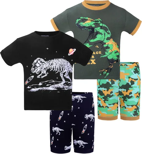 Vista 50 de DAUGHTER QUEEN - Pijama para niños de 4 piezas, conjunto corto 100 % algodón, talla 18 meses-12 años Soft, Breathable, Lightweight, Comfortable