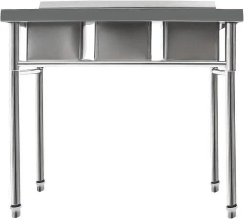 Vista 10 de Fregadero de cocina de restaurante comercial independiente de acero inoxidable con soporte, preparación de cocina y lavabo de mano para el hogar