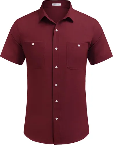 Vista 4 de COOFANDY Mens Linen Shirts Beach Casual Button Down Short Sleeve Shirt Summer