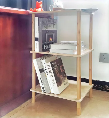 Vista 7 de Mesa auxiliar de 3 niveles, mesita de noche de madera maciza para espacios pequeños, estante de almacenamiento de café de esquina para oficina, sala