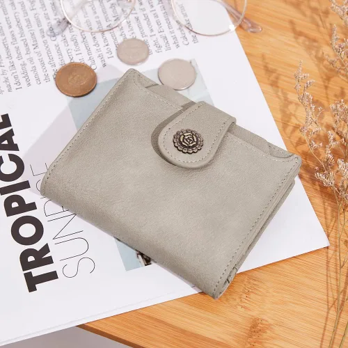 Vista 2 de CLUCI Billeteras pequeñas para mujer, con bloqueo RFID, de cuero, triple, compactas, con ventana de identificación, monedero con cremallera