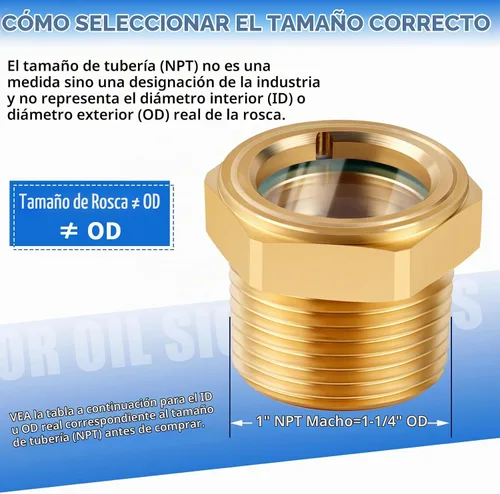Vista 2 de Vista de aceite para compresor de aire, 1 NPT macho cabeza hexagonal de aceite de vidrio de vista de aceite de latón macizo resistente, indicador