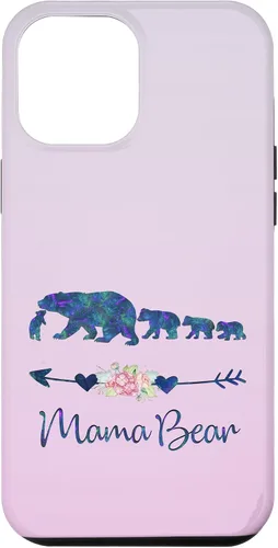 Vista 25 de Funda para iPhone 16, diseño floral de mamá oso de cuatro cachorros, color verde azulado y morado