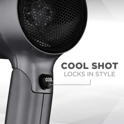 Vista 4 de Conair - Secador de cabello de viaje con doble voltaje, 1875 W, secador compacto con mango plegable, gris, (paquete de 4)
