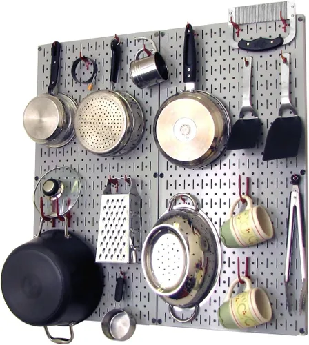 Vista 11 de Wall Control Organizador de Tablero Perforado de Cocina Estante de Almacenamiento de Ollas y Sartenes Kit de Organización con Tablero Perforado