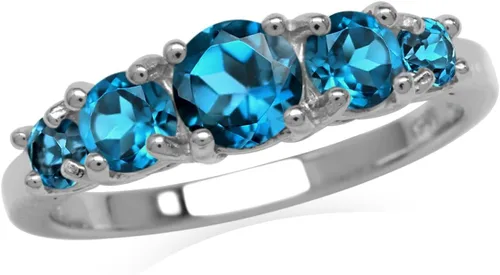 Vista 22 de Silvershake Anillo de plata de ley 925 chapada en oro blanco o amarillo con piedra natal de 5 piedras para mujer Azul zafiro creado