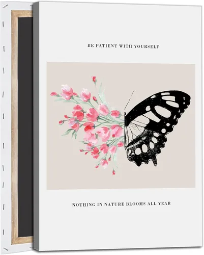Vista 12 de Be Patient with Yourself Art Butterfly Flower Picture Mental Health Wall Art Watercolor Flower Poster Positive Afirmations Pictures Black Butterfly