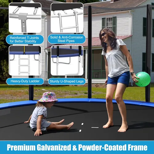 Vista 6 de Giantex Trampolín de 8 pies, 10 pies, 12 pies, 14 pies, 15 pies, 16 pies, para niños y adultos, cama elástica con red aprobada por ASTM, tubos