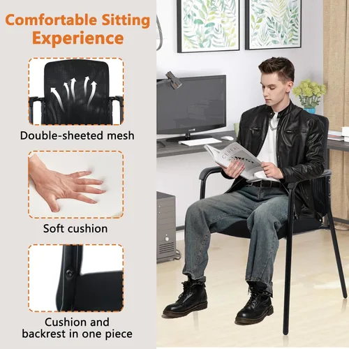 Vista 8 de CLATINA Sillas de recepción apilables, sillas apilables para sala de espera con asiento tapizado y reposabrazos, silla ergonómica de malla trasera