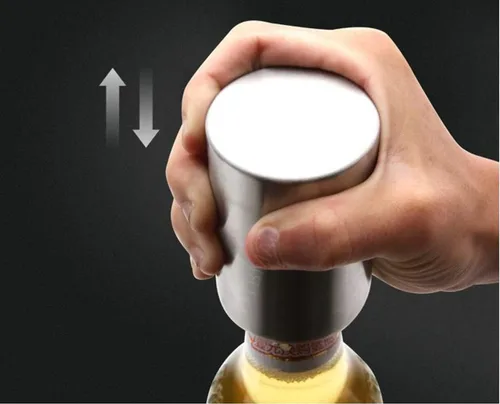 Vista 4 de Abrebotellas de cerveza, abridor automático magnético de acero inoxidable, sin tapa que puede escapar, tapa de apertura rápida para cocina, hogar