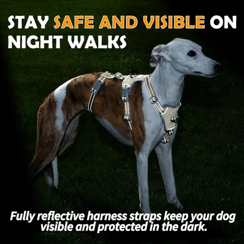 Vista 5 de Huntboo Arnés para perro a prueba de escapes, sin tirones, antideslizante, totalmente reflectante, diseño ajustable de 7 puntos para perros
