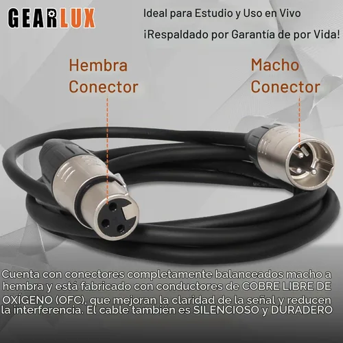 Vista 4 de Gearlux Cable DMX, 3 pines, macho a hembra, 6.5 pies - 10