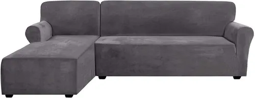 Vista 20 de Fundas de sofá de lujo en forma de L, 2 piezas, fundas elásticas de terciopelo para sofá esquinero con correas en la parte inferior para sala