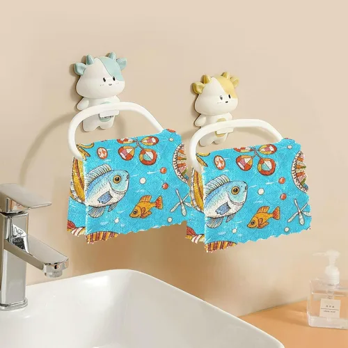 Vista 6 de Retro Sea Fish Cuttlefish Blue Absorbent bar Towels Tea Towel Set Terry Dish Cloths for Kitchen Print Camping Soft Martillo para cocina 11x11in 6