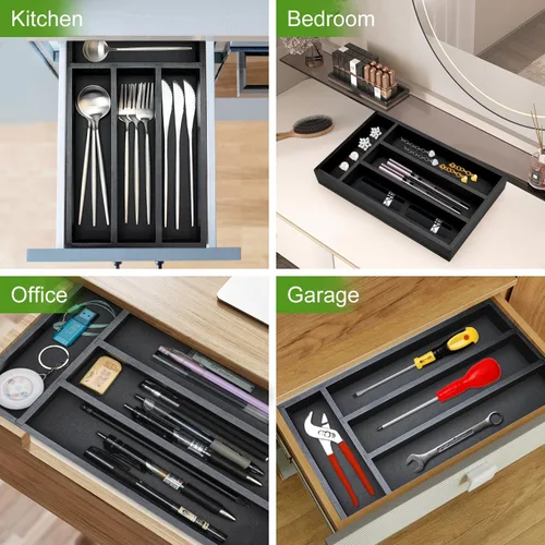 Vista 2 de Ayiaren Bandeja organizadora de cubiertos de madera pequeña, divisores estrechos para cajones de cocina, organizadores de utensilios