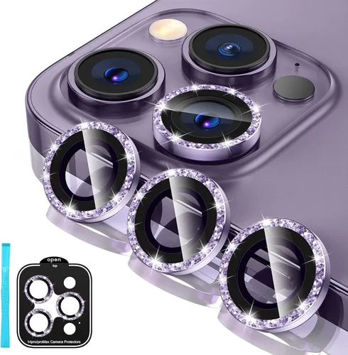 Vista 10 de Tensea Protector de lente de cámara para iPhone 14 Pro Max, protector de lente de cámara de vidrio templado 9H, protector de pantalla, anillo