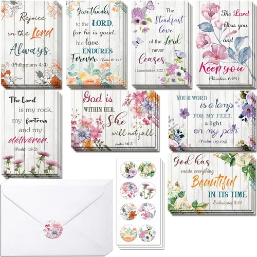 Vista 8 de Containlol 24 Piezas Tarjetas de Felicitación Cristianas Inspiradoras con Aliento de las Escrituras Tarjeta Floral de Versículos Bíblicos con Sobres