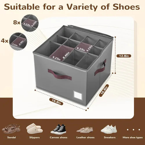 Vista 3 de Organizador de zapatos para armario, paquete de 2 contenedores grandes de almacenamiento para zapatos, contenedores de almacenamiento de zapatos Gris