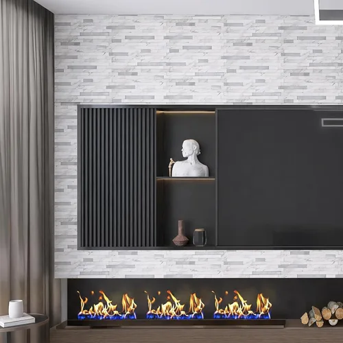 Vista 7 de Azulejos con acabado metálico para cocina, autoadhesivos, mármol plateado y blanco, estilo metro Azulejos para decorar cocina, lavandería